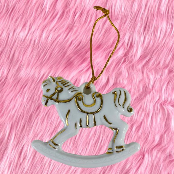 Adorable Little Porcelain rocking horse ornament with 14k painted gold trim - Picture 1 of 5